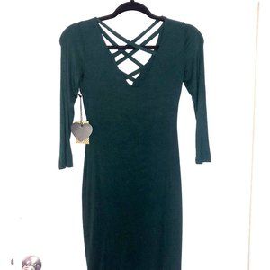 Dark Green Criss Cross Bodycon Midi Dress